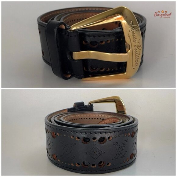 Authentic Louis Vuitton Black Ceinture Phoenix Gold Buckle Belt 85/34 main image 9
